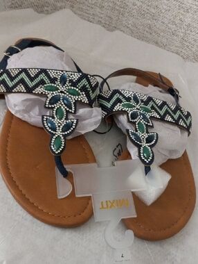 Mixit Navy Blue T-Strap Sandals with Silver Buckle
